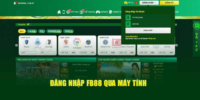 Đăng nhập FB88 qua máy tính